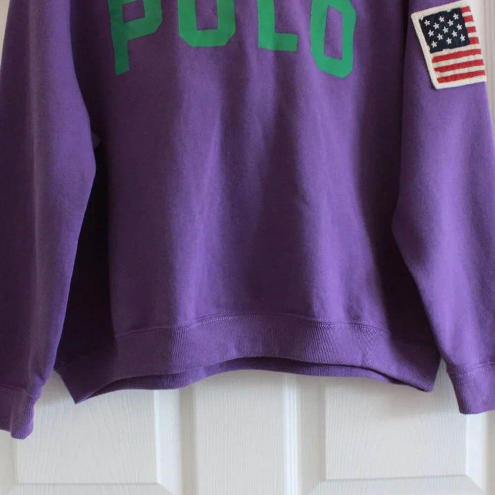 Polo Ralph Lauren Girl's Logo Fleece Hoodie Flag Patch Purple